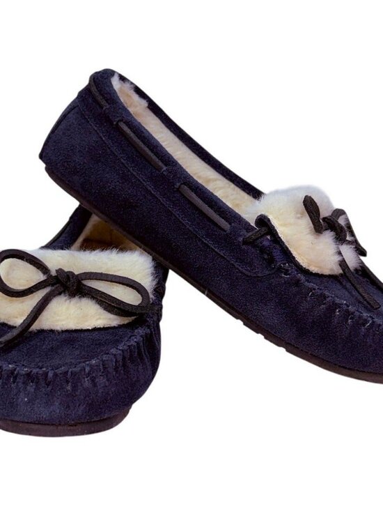 Clarks Shoes - Clarks Holly Folded Tongue Navy Moccasin Slipper Faux Fur Lining Women's 7 M